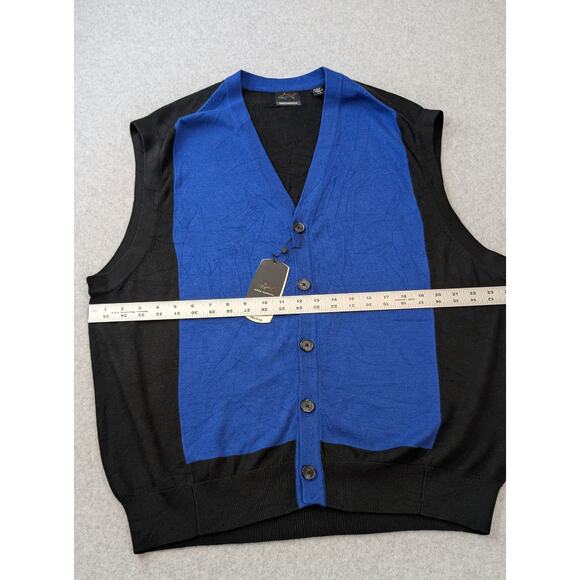 Greg Norman Mens Button Down Vest LG Blue Black Pima Cotton Modal Golf Grandpa - Picture 9 of 13